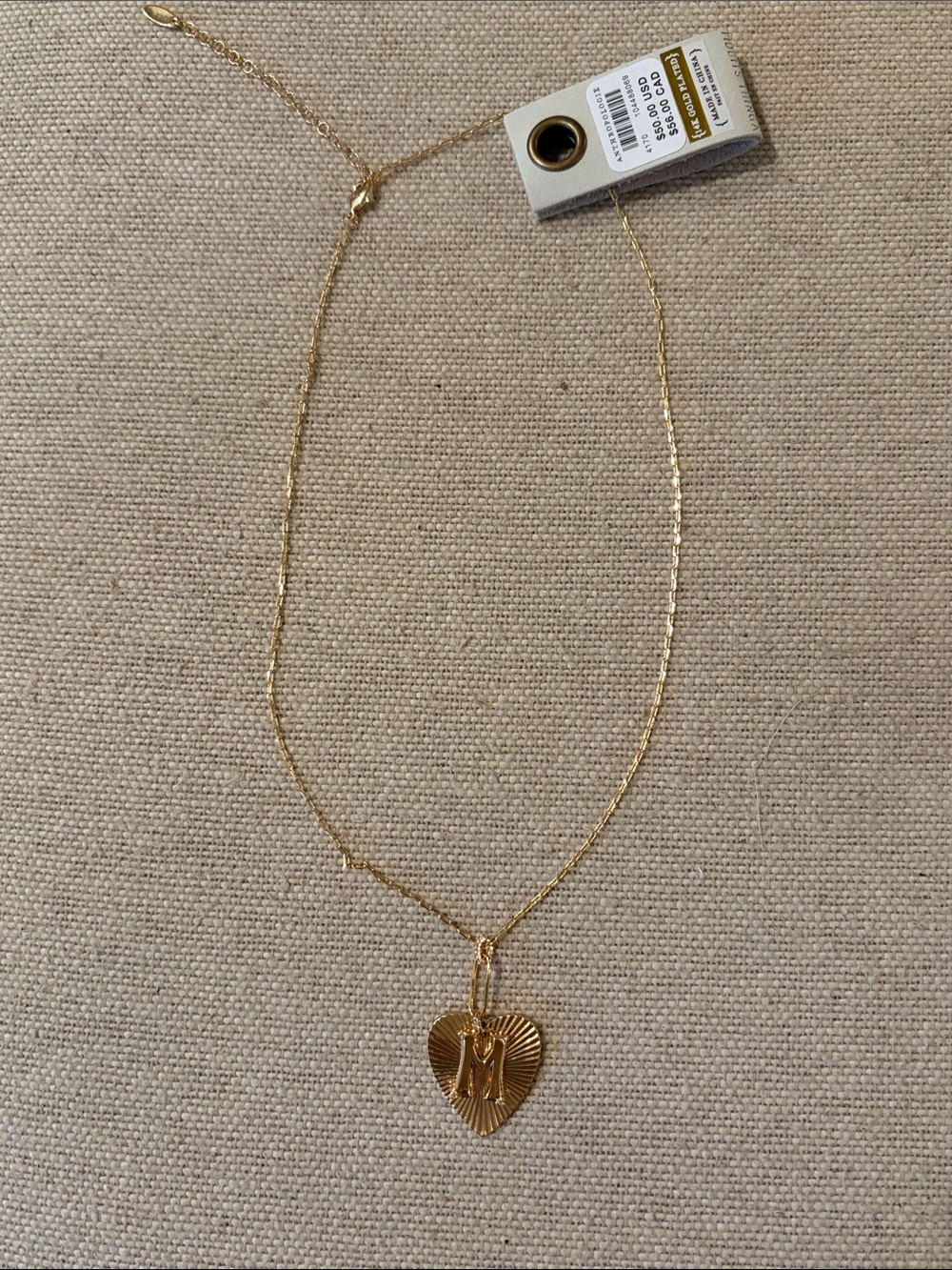 Anthropologie Gold Monogram "M" Fluted Heart Pendant Necklace/NWT - Picture 4 of 12